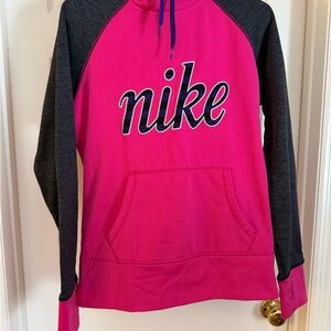 NIKE Women’s Therma-Fit Hoodie Hot Pink Gray Size M Thumbholes EUC